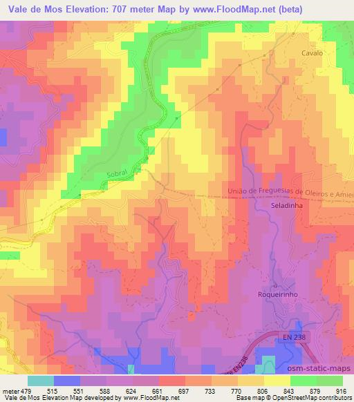 Vale de Mos,Portugal Elevation Map