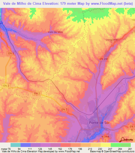 Vale de Milho de Cima,Portugal Elevation Map