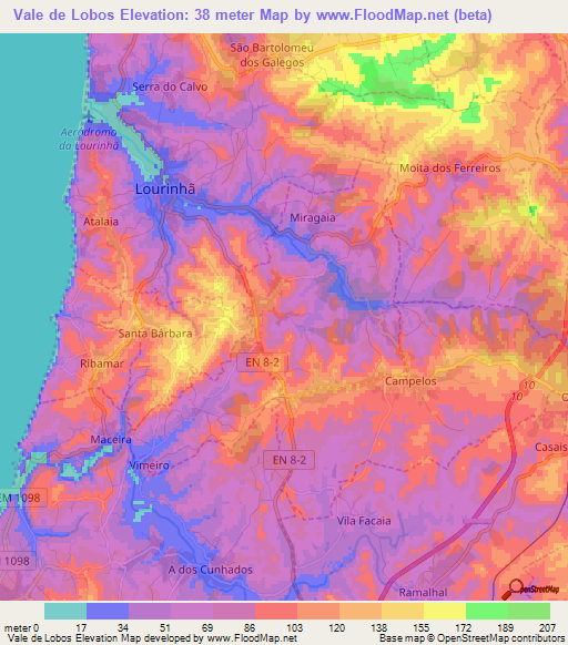 Vale de Lobos,Portugal Elevation Map
