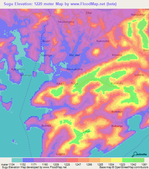 Sugu,Uganda Elevation Map