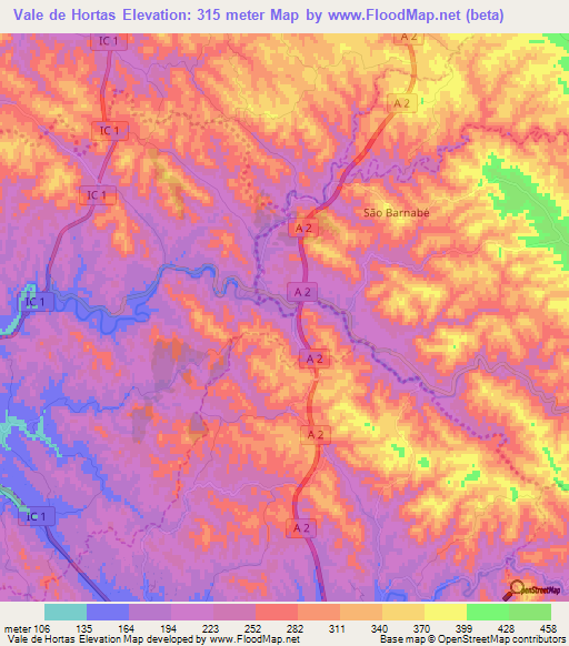 Vale de Hortas,Portugal Elevation Map
