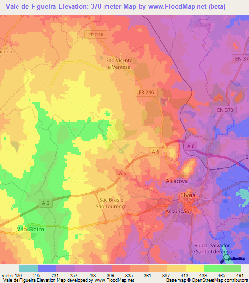 Vale de Figueira,Portugal Elevation Map