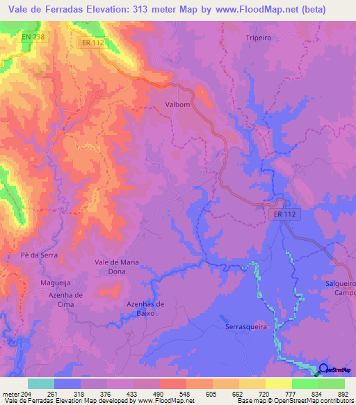 Vale de Ferradas,Portugal Elevation Map