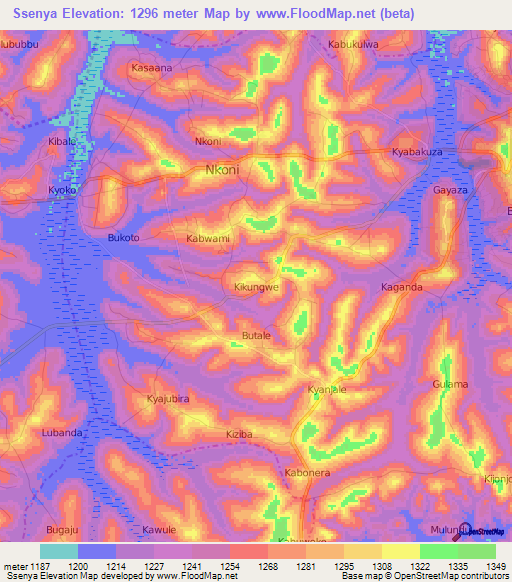 Ssenya,Uganda Elevation Map