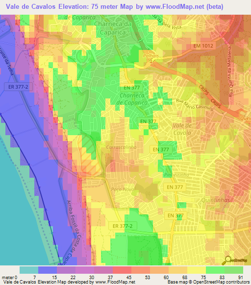 Vale de Cavalos,Portugal Elevation Map