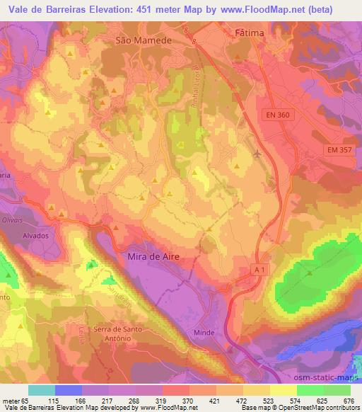 Vale de Barreiras,Portugal Elevation Map