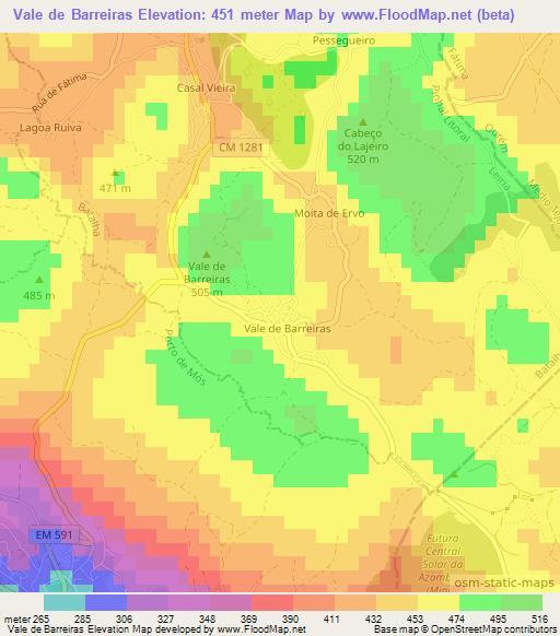 Vale de Barreiras,Portugal Elevation Map