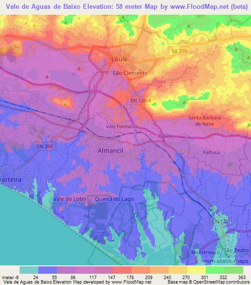 Vale de Aguas de Baixo,Portugal Elevation Map