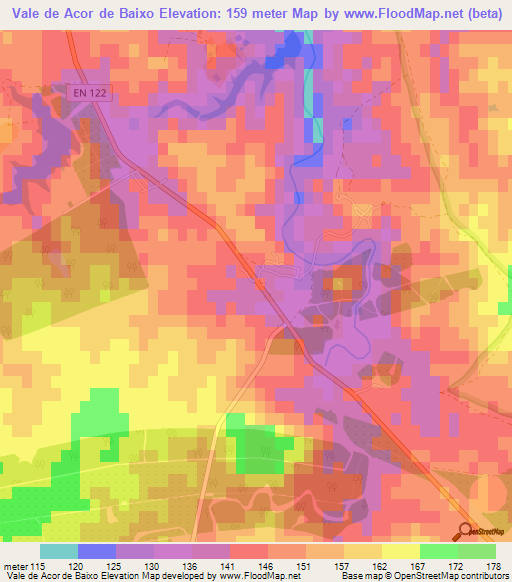 Vale de Acor de Baixo,Portugal Elevation Map