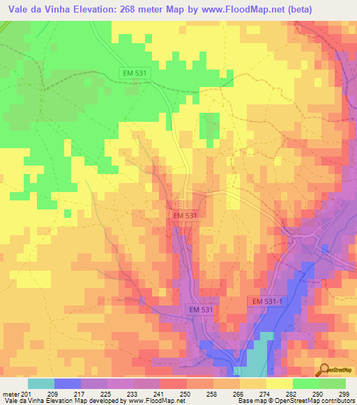 Vale da Vinha,Portugal Elevation Map