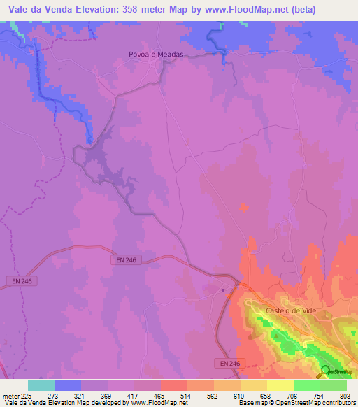 Vale da Venda,Portugal Elevation Map