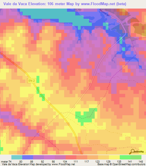 Vale da Vaca,Portugal Elevation Map