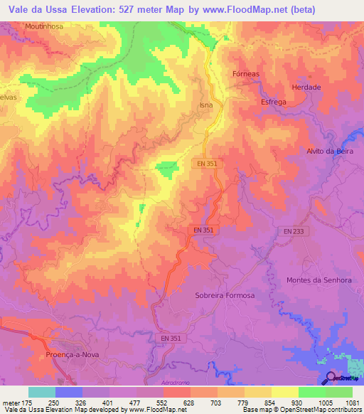 Vale da Ussa,Portugal Elevation Map