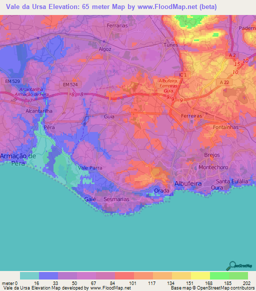 Vale da Ursa,Portugal Elevation Map