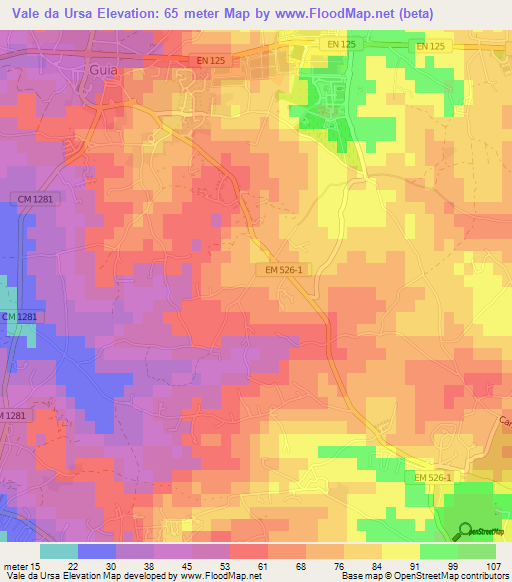 Vale da Ursa,Portugal Elevation Map