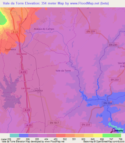 Vale da Torre,Portugal Elevation Map