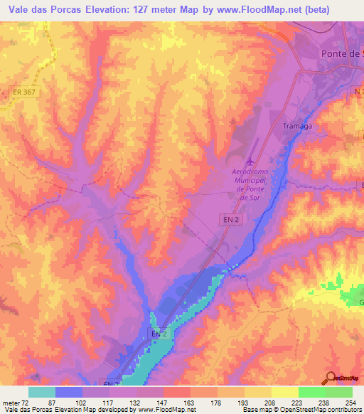 Vale das Porcas,Portugal Elevation Map