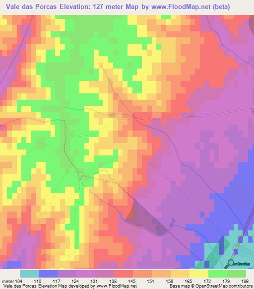 Vale das Porcas,Portugal Elevation Map