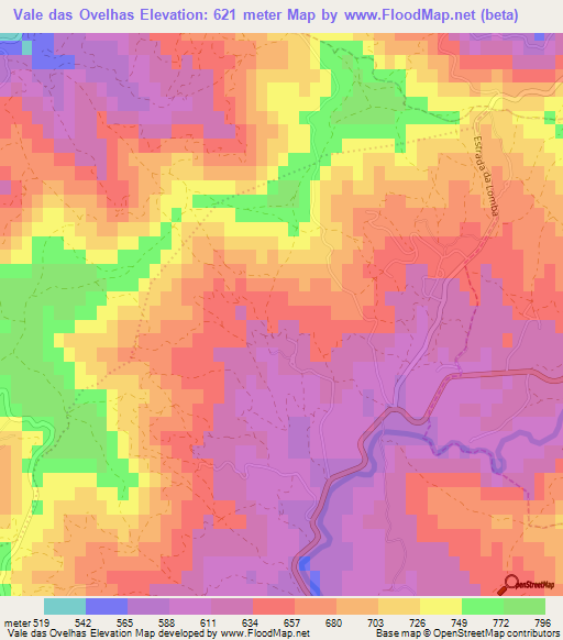 Vale das Ovelhas,Portugal Elevation Map