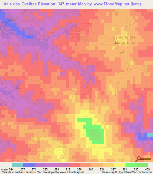 Vale das Ovelhas,Portugal Elevation Map