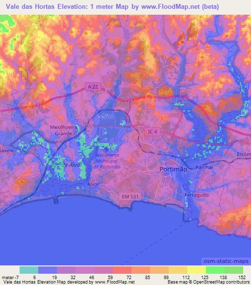 Vale das Hortas,Portugal Elevation Map