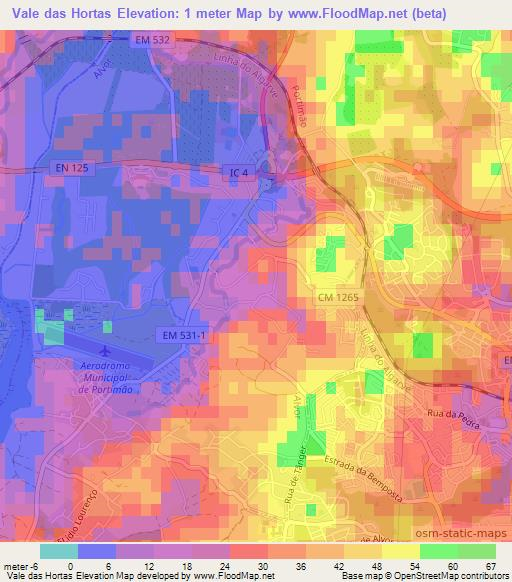 Vale das Hortas,Portugal Elevation Map
