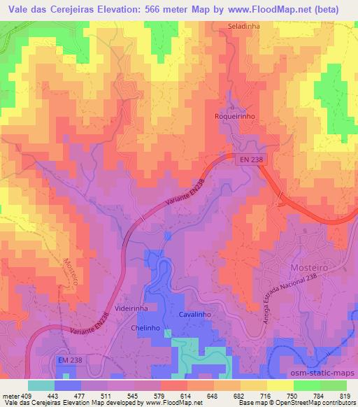 Vale das Cerejeiras,Portugal Elevation Map
