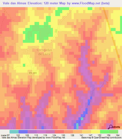 Vale das Almas,Portugal Elevation Map