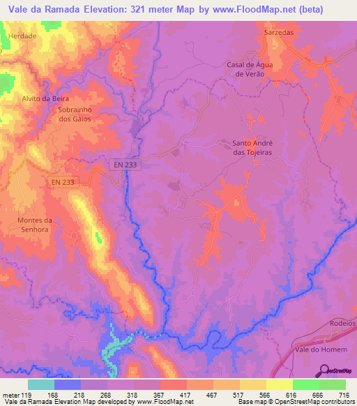 Vale da Ramada,Portugal Elevation Map