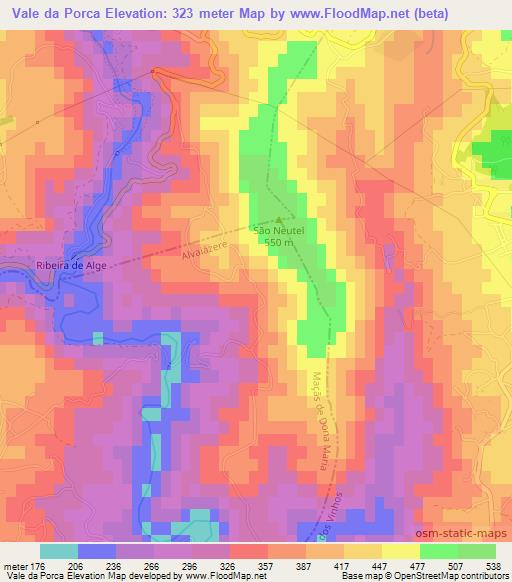Vale da Porca,Portugal Elevation Map