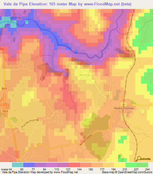 Vale da Pipa,Portugal Elevation Map