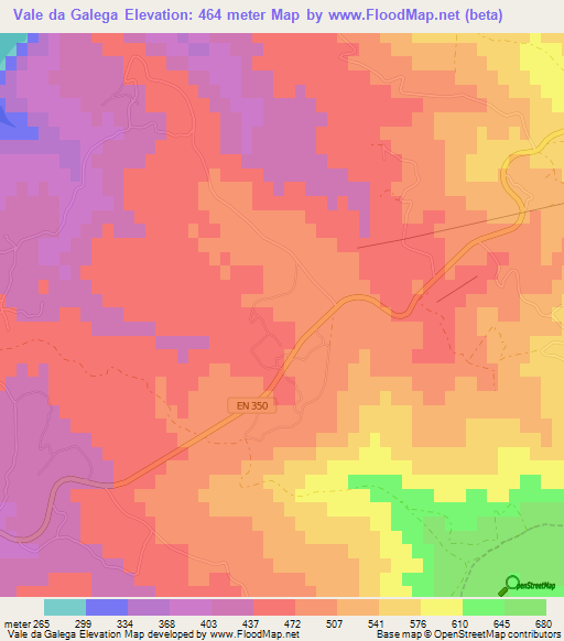 Vale da Galega,Portugal Elevation Map
