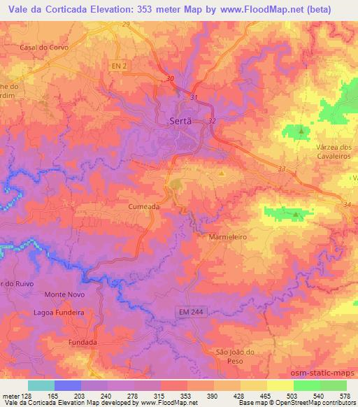 Vale da Corticada,Portugal Elevation Map
