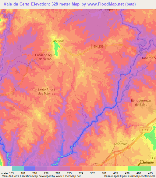 Vale da Certa,Portugal Elevation Map