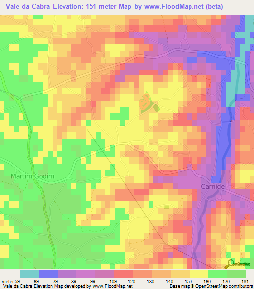 Vale da Cabra,Portugal Elevation Map