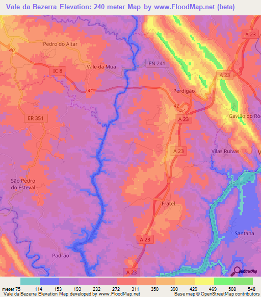 Vale da Bezerra,Portugal Elevation Map