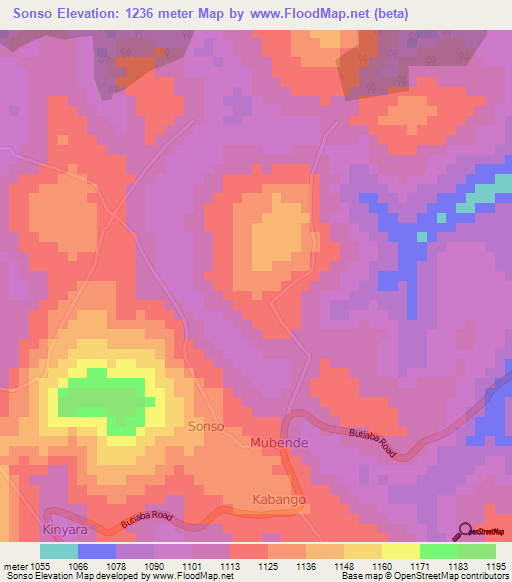 Sonso,Uganda Elevation Map