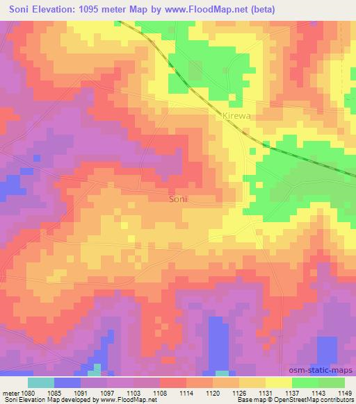 Soni,Uganda Elevation Map