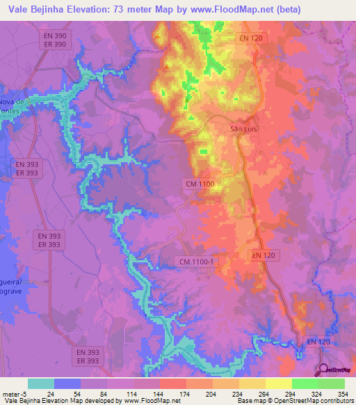 Vale Bejinha,Portugal Elevation Map