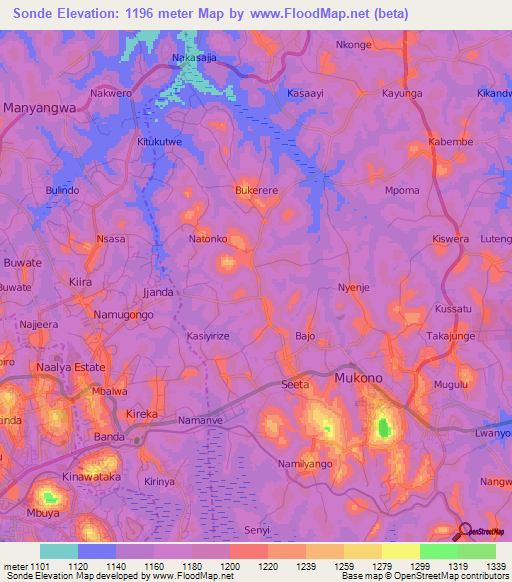 Sonde,Uganda Elevation Map