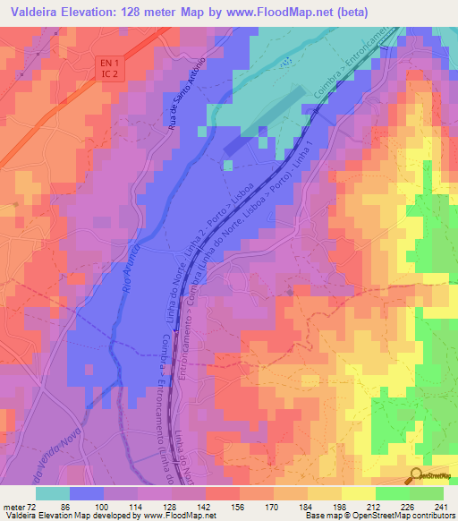 Valdeira,Portugal Elevation Map