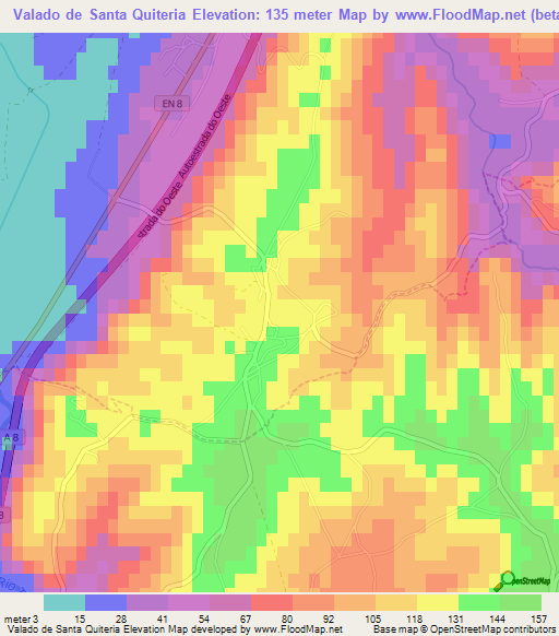 Valado de Santa Quiteria,Portugal Elevation Map