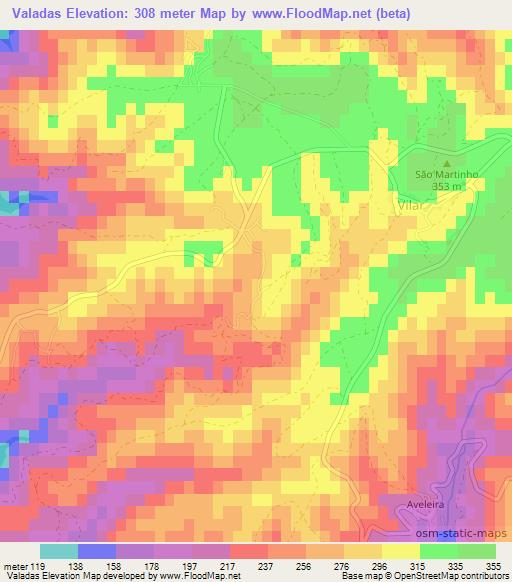 Valadas,Portugal Elevation Map