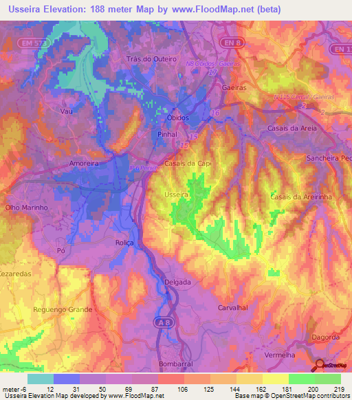 Usseira,Portugal Elevation Map