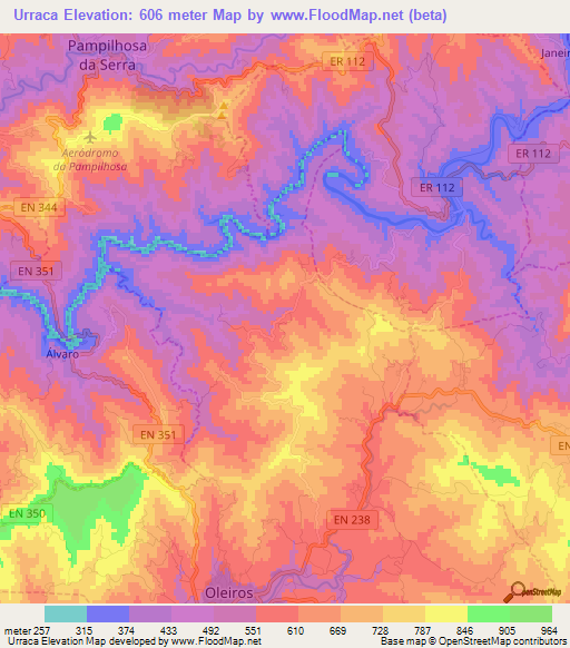 Urraca,Portugal Elevation Map