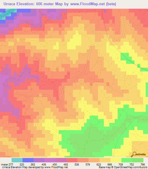 Urraca,Portugal Elevation Map