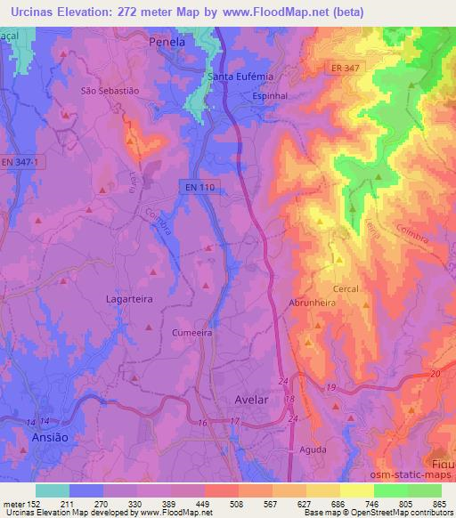 Urcinas,Portugal Elevation Map