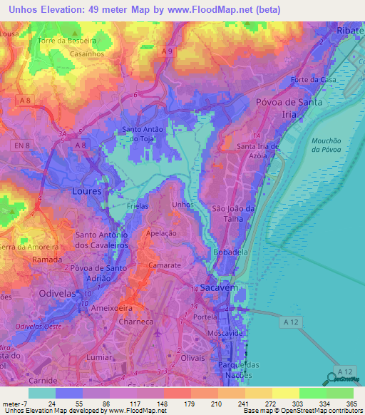 Unhos,Portugal Elevation Map