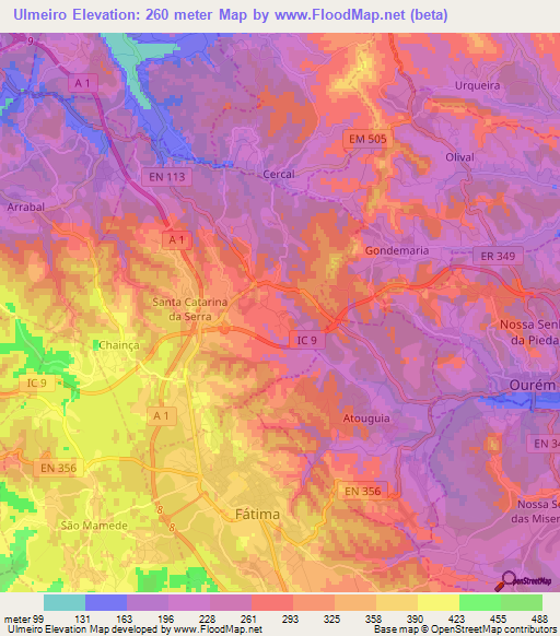 Ulmeiro,Portugal Elevation Map