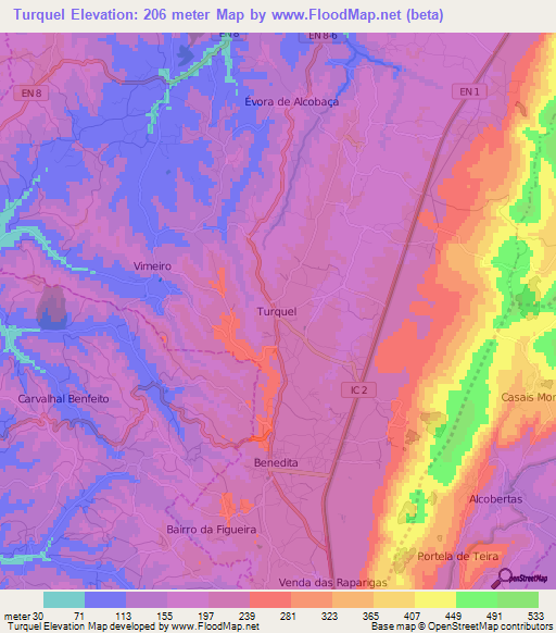 Turquel,Portugal Elevation Map